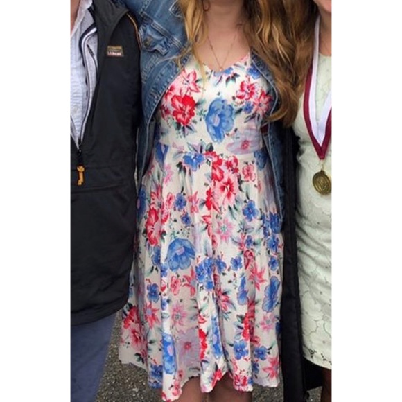 Gap Knee Length V-Neck Blue & Pink & White Floral Dress - Size XS - Picture 4 of 4